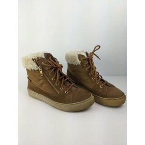 Sketchers Lace up Botties fur lined brown tan suede zip up size 7
